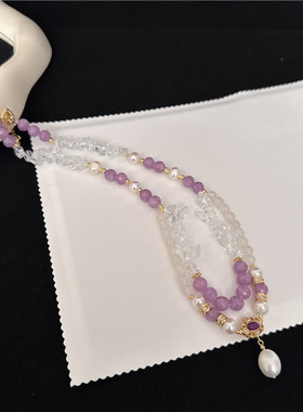 天然珍珠紫玉设计款双层项链首饰