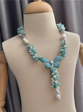 天然巴洛克珍珠项链蓝色系项链女
