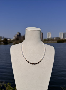 天然淡水珍珠虎眼石多层项链轻奢