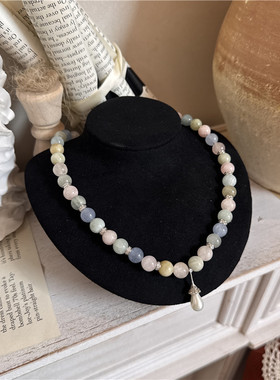 天然摩根石珍珠吊坠锁骨链气质女