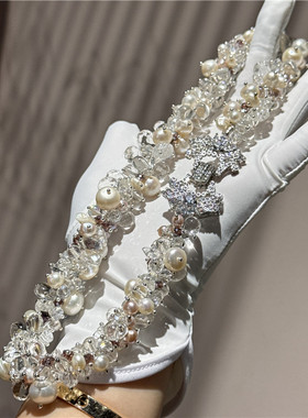 天然珍珠白水晶豪华气质毛衣链女