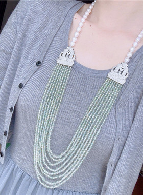 天然珍珠多层水晶长款毛衣链首饰
