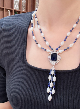 复古首饰轻奢项链女多层浪漫红色