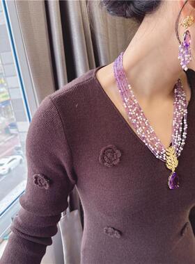 紫水晶项链紫色首饰轻奢珍珠套装