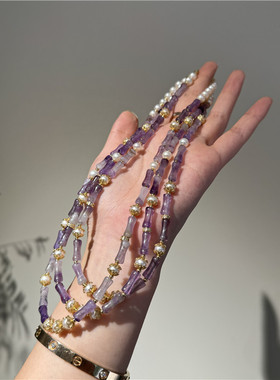 紫色首饰女紫晶石豪华项链女多层