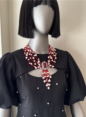 红色首饰女复古毛衣链女多层豪华