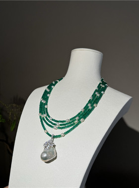 绿色首饰女绿玛瑙高贵项链女多层
