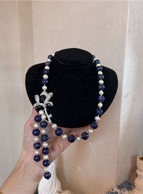 淡水珍珠青金石小众高级锁骨链女