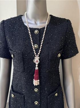 长款首饰女流苏毛衣链女珍珠轻奢