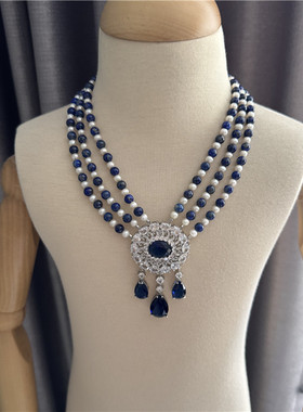 天然淡水珍珠镶嵌青金石项链首饰