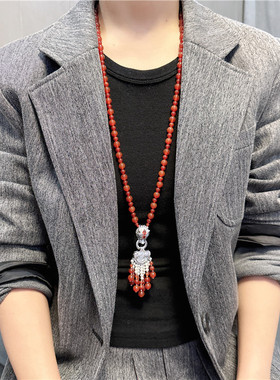 红玛瑙毛衣链女长款首饰气质轻奢