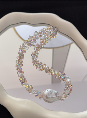 设计高级感锁骨链水晶镶嵌巴洛克