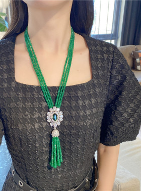 高贵大气毛衣链玛瑙流苏项链女