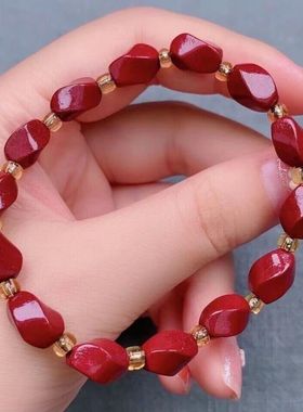 朱砂手串女款原矿石高含量菱形紫金砂红色手链本命年属兔礼物