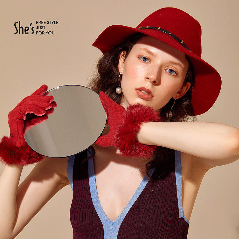 shes冬时尚简约腰羊毛呢帅气星星帽 shes饰品帽子