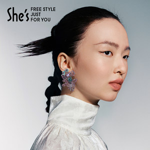 shes茜子意境东方艺术编织金鱼耳环轻奢925银针耳钉单边耳饰品