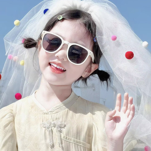儿童多巴胺头纱女童彩色球球公主拍照道具新娘结婚头饰小女孩生日 - 图0