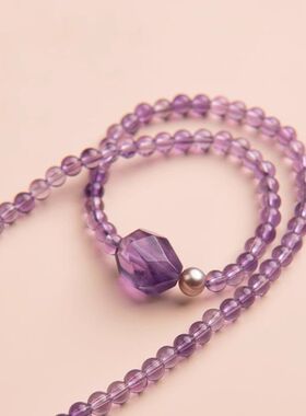 天然紫水晶圆珠珍珠手串紫色串珠多圈手链礼物送女友高级新款时尚