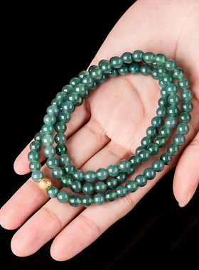 天然A货翡翠玉6mm蓝水玉珠三圈手链玉石女款毛衣链新款高级时尚