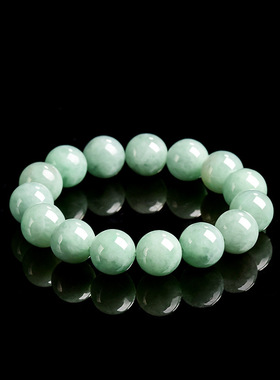 纯天然翡翠玉A货缅甸玉豆绿圆珠手串淡绿正品玉石手链高级礼物