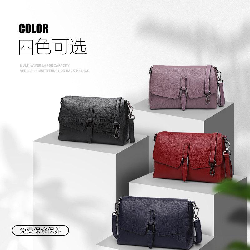头层牛皮新款2020单肩大容量斜挎包 七黛女士包袋