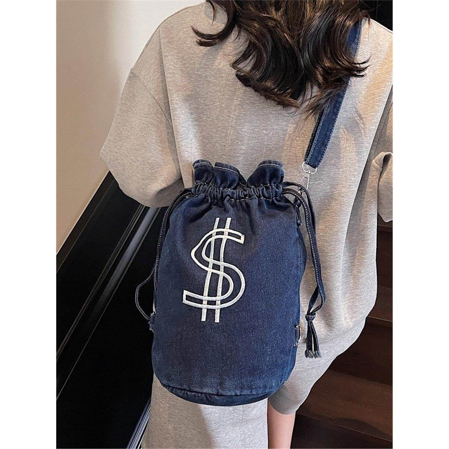 牛仔布抽绳水桶包包女包2025新款时尚百搭双肩包休闲大容量背包潮,淘宝优惠券,粉丝福利购,淘宝优惠卷