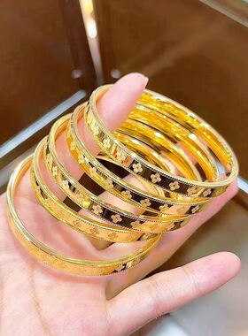 经典款四叶草手镯 黄铜镀金闭口素圈幸运四叶草手环女款首饰礼品