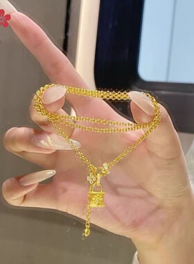 小红爆款沙金镶钻小包花朵项链 女轻奢时尚百搭高级感锁骨链项链