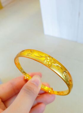 越南沙金推拉手镯女款婚庆仿真黄金色龙凤满天星可调节手环批发