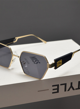 防紫外线多边形复古男女金属墨镜