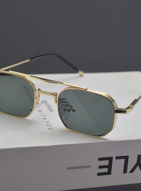 欧美复古金属朋克风方形双梁墨镜
