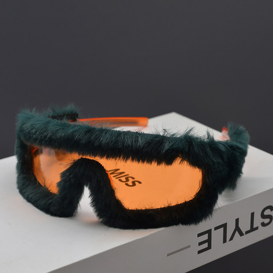 y2k千禧风未来感秋冬保暖骑行毛绒太阳眼镜男女圆脸嘻哈朋克墨镜