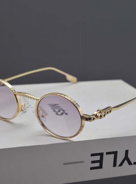 欧美复古金属朋克风椭圆形太阳镜