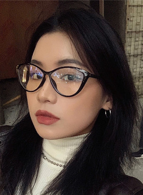 mona同款复古黑框素颜女猫眼眼镜