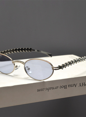 防紫外线椭圆形复古男女镶钻墨镜