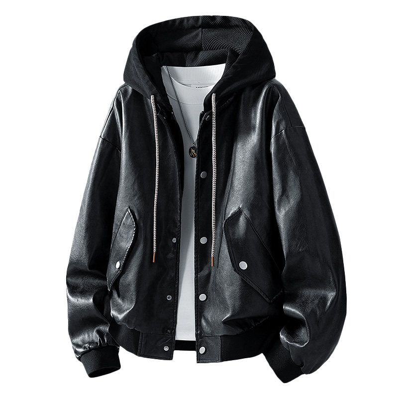 罗蒙皮衣外套男士春秋季2026新款时尚潮流男装休闲连帽皮夹克男款,淘宝优惠券,粉丝福利购,淘宝优惠卷