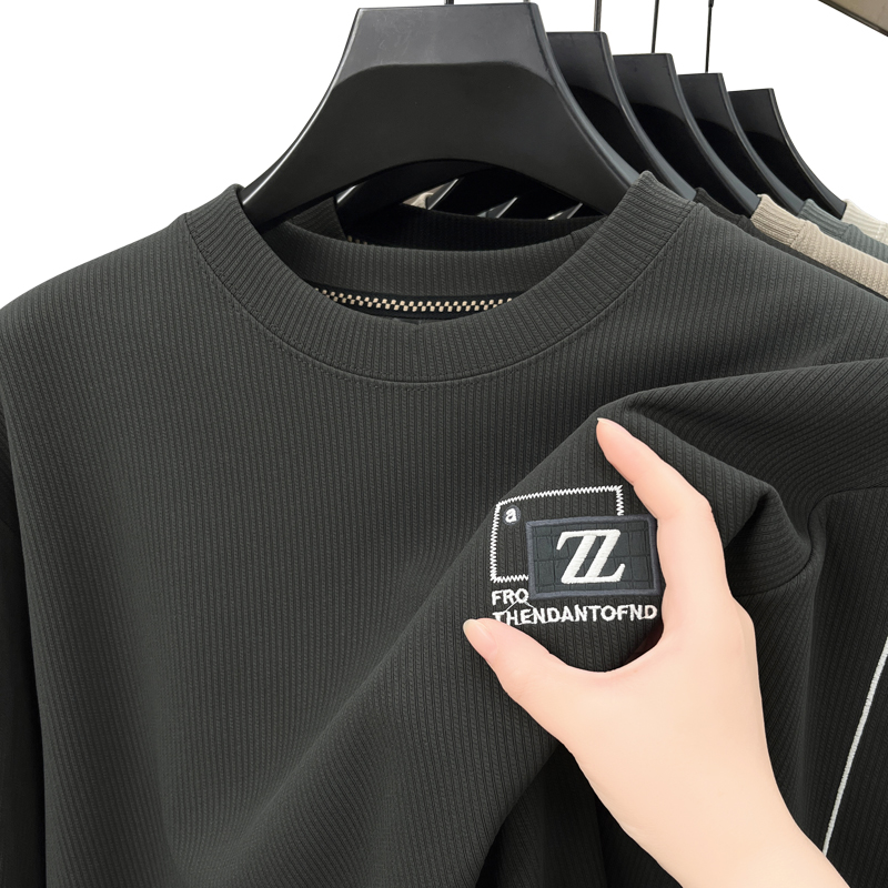 罗蒙圆领卫衣男士2024新款春秋季刺绣宽松休闲印花长袖百搭T恤男