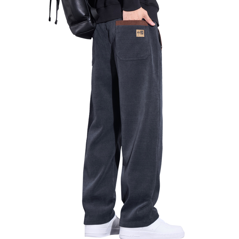 罗蒙男士加绒阔腿长裤男款2025新款秋冬季男裤宽松直筒休闲裤子男