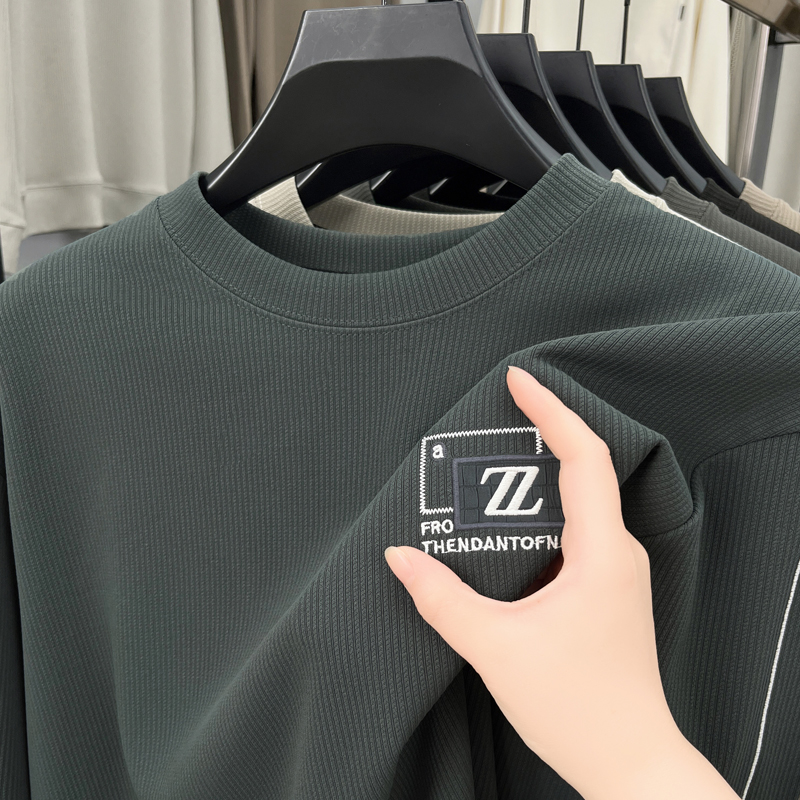 罗蒙圆领卫衣男士2024新款春秋季刺绣宽松休闲印花长袖百搭T恤男