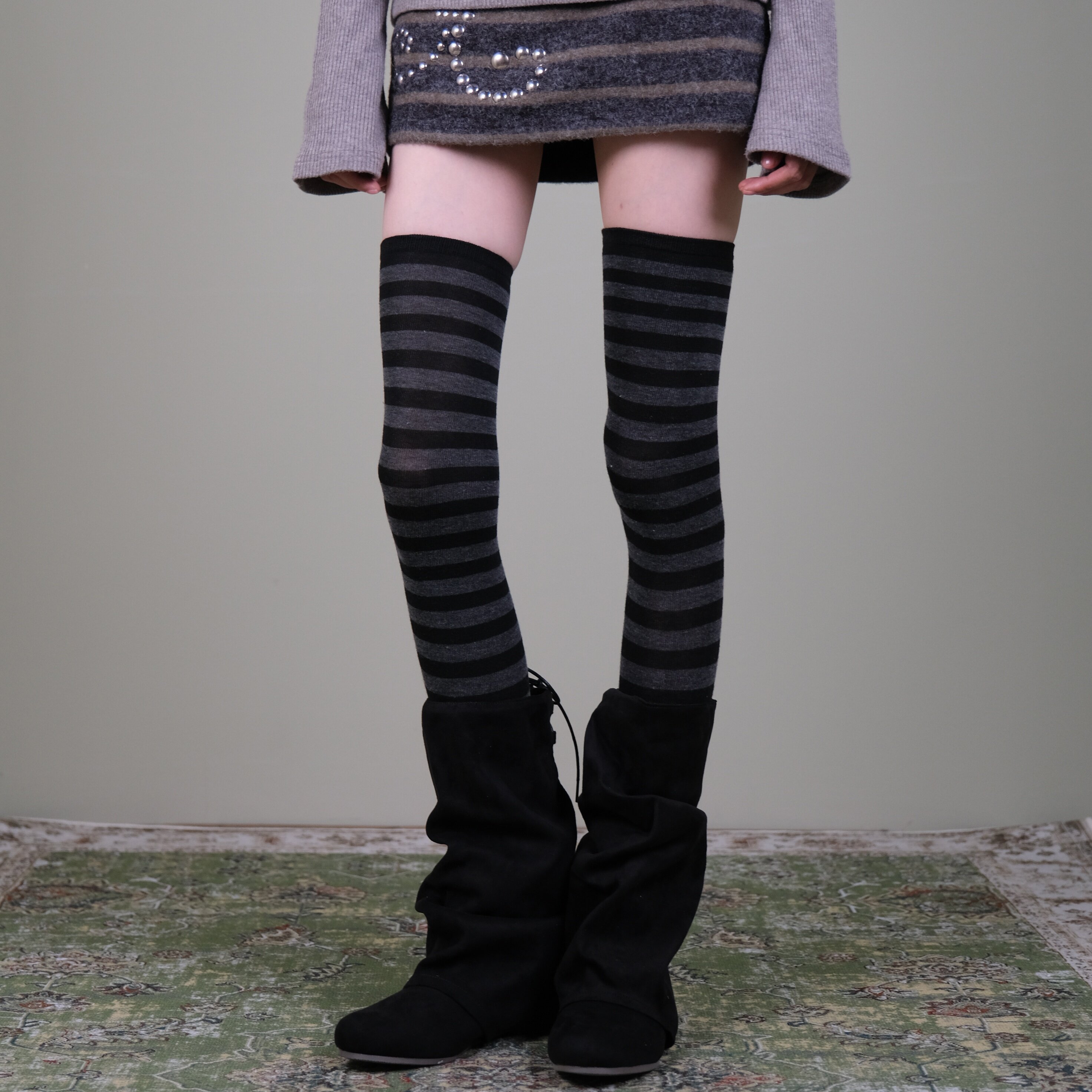 西岭“条纹日杂感”秋冬复古木质调条纹过膝大腿袜子女,淘宝优惠券,粉丝福利购,淘宝优惠卷
