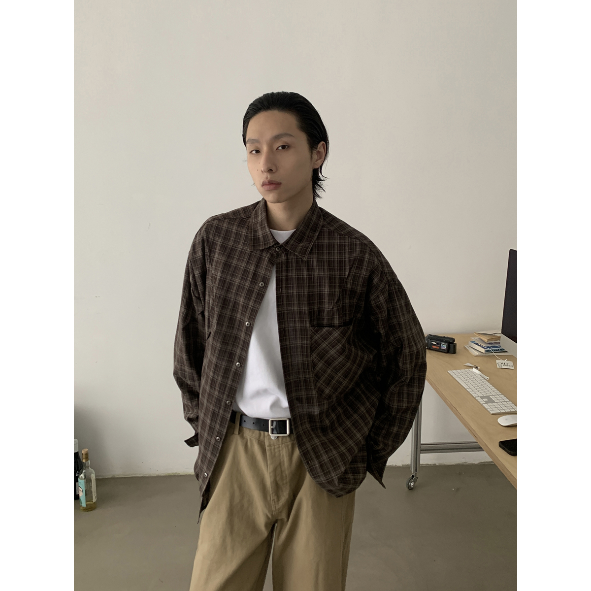 INKNOTS美式复古慵懒格子衬衫男女休闲cleanfit通勤基础款上衣潮 - 图2