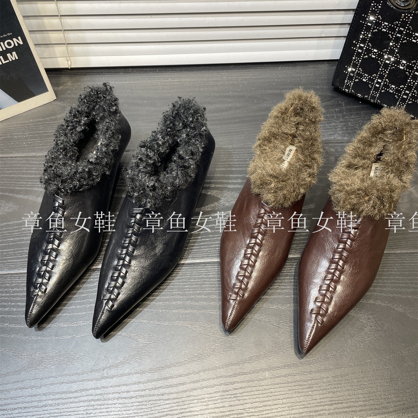 法式秋冬复古手工编织加绒深口尖头单鞋女时尚显瘦保暖气质毛毛鞋,淘宝优惠券,粉丝福利购,淘宝优惠卷