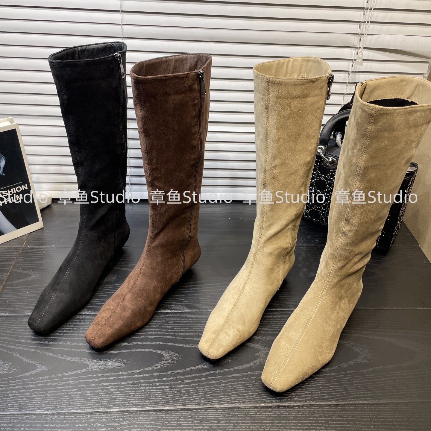 方头侧拉链绒面长靴女不过膝2025新款秋冬季女靴高筒靴低跟长筒靴,淘宝优惠券,粉丝福利购,淘宝优惠卷