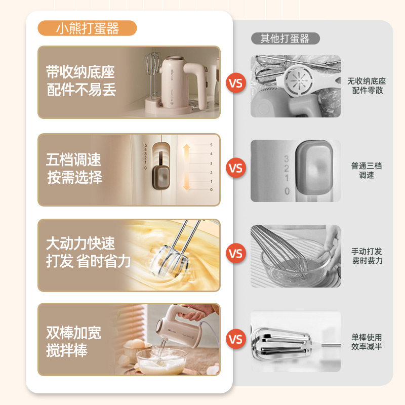 小熊打蛋器电动打发全自动小型打发奶油器家用搅拌烘焙便携收纳