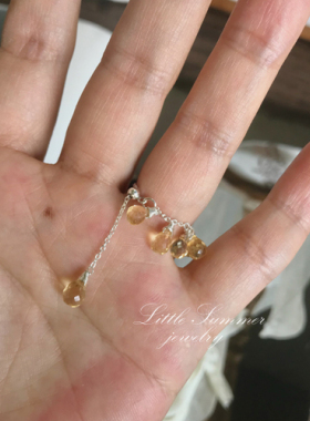 *秋意渐浓*印度天然黄水晶水滴925银硅胶珠可调节软戒指流苏指环