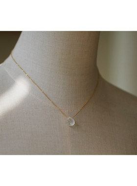 日常简洁好品质天然全净体白水晶双面雕花14K包金锁骨链原创项链