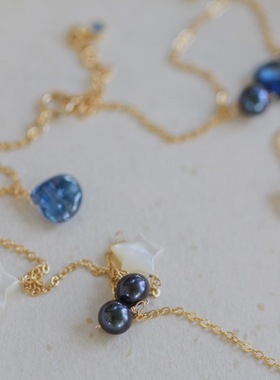 *小夏日*深海九万里*天然蓝晶石大溪地珍珠14K包金项链锁骨链仙女