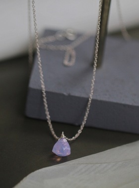 *小夏日*暗恋*不对称薰衣草石英石粽子水滴925纯银长项链毛衣链女