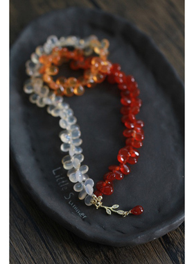 层林尽染*印度进口天然红橙黄色系渐变玉髓水滴14K包金原创项链女