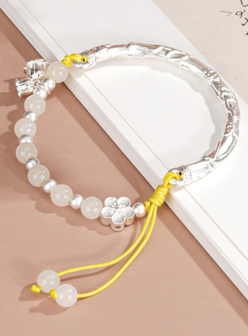 通体足银半镯铃兰莲花配件手链女